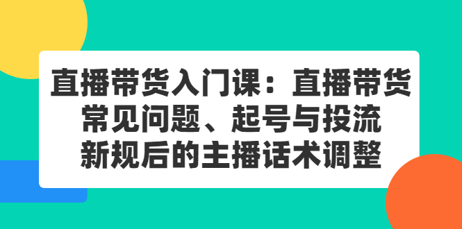 直播带货入门课：直播带货常见问题、起号与投流、新规后的主播话术调整创客之家-网创项目资源站-副业项目-创业项目-搞钱项目创客之家