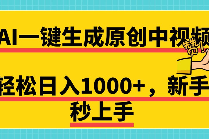 免费无限制，AI一键生成原创中视频，新手小白轻松日入1000+，超简单，可矩阵，可发全平台创客之家-网创项目资源站-副业项目-创业项目-搞钱项目创客之家