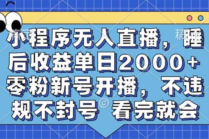 小程序无人直播，睡后收益单日2000+ 零粉新号开播，不违规不封号 看完就会创客之家-网创项目资源站-副业项目-创业项目-搞钱项目创客之家