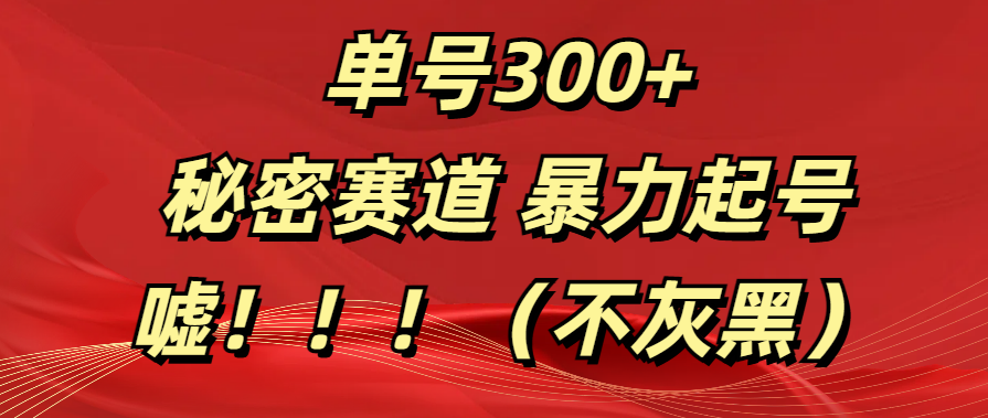 单号300+  秘密赛道 暴力起号  （不灰黑）创客之家-网创项目资源站-副业项目-创业项目-搞钱项目创客之家