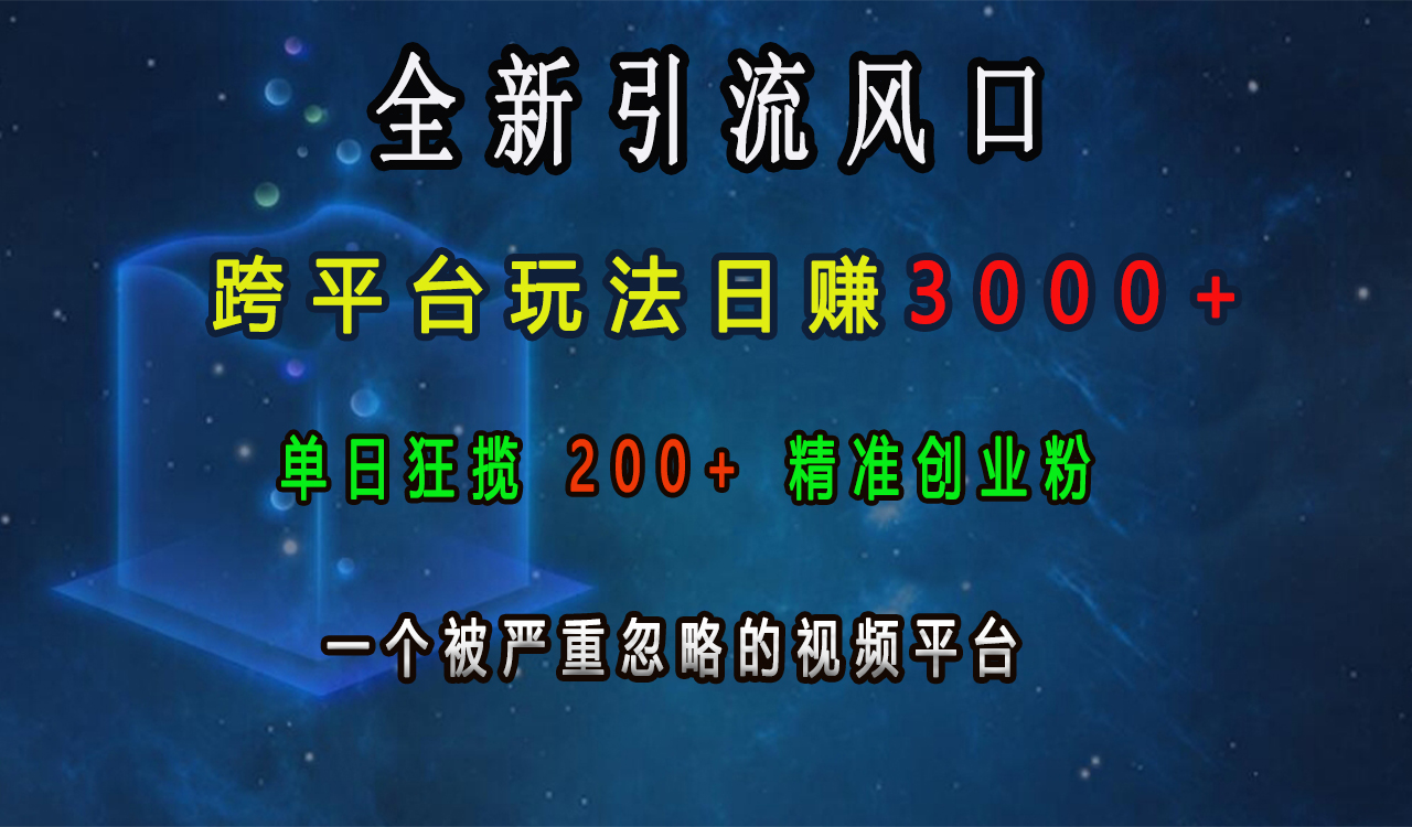 全新引流风口，跨平台玩法日赚3000+，单日狂揽200+精准创业粉，一个被严重忽略的视频平台创客之家-网创项目资源站-副业项目-创业项目-搞钱项目创客之家